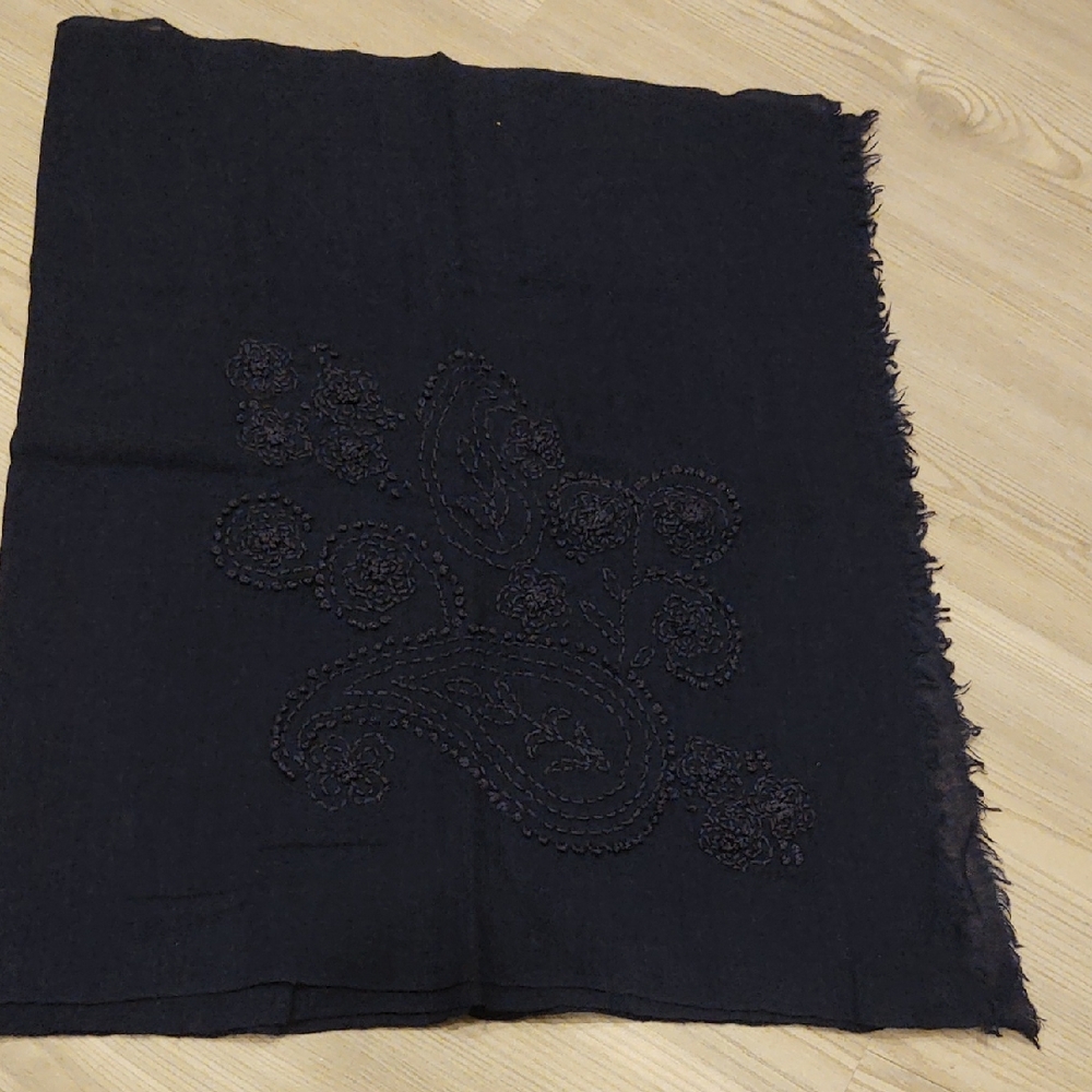 Talbots Navy Wool And Silk Blend Scarf